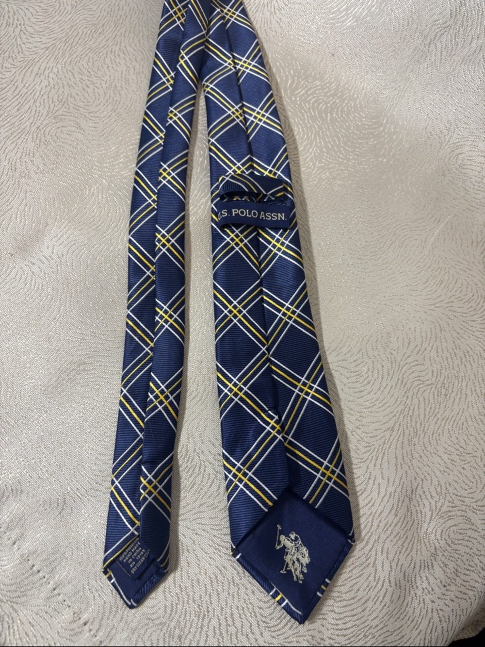 U.S. Polo Assn. Navy Plaid Tie with Yellow and White Accents 0159